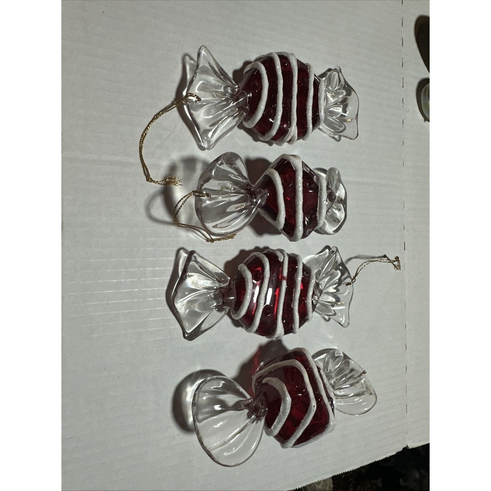 Lot of 4 Large Christmas Candy Ornaments Red/White Acrylic Wrapped Candy 5"
